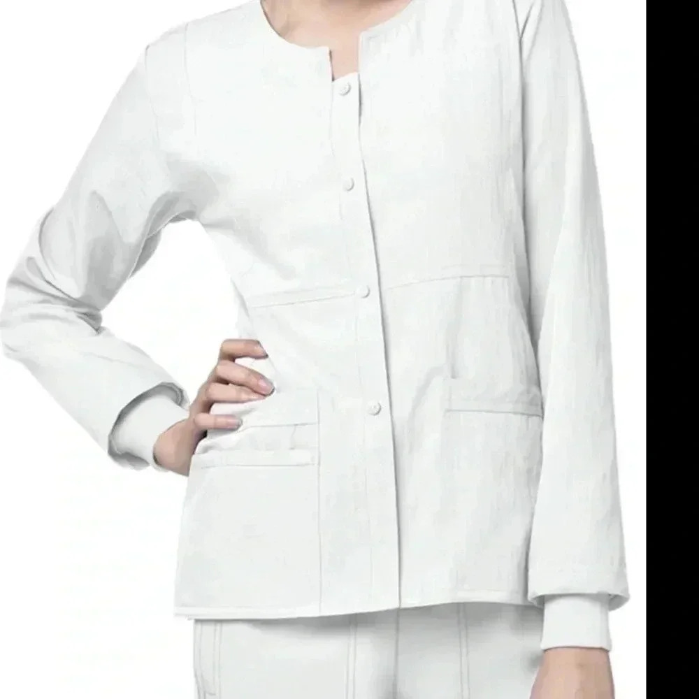 WonderWink Four-Stretch White Scrub Jacket Lab Coat Snap Front Womens XS NEW